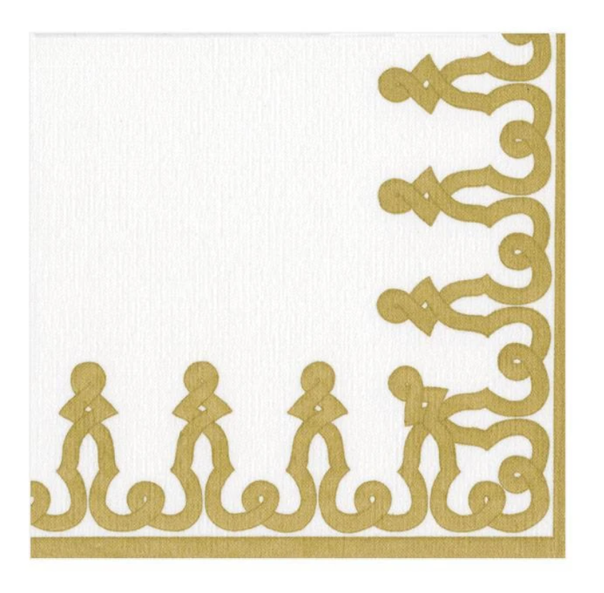 Caspari Cocktail Napkins: Dessin Passementerie Linen - Gold