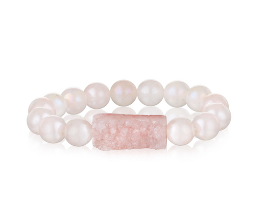Nest Jewelry PINK DRUSY & ROSE QUARTZ BEADED STRETCH BRACELET