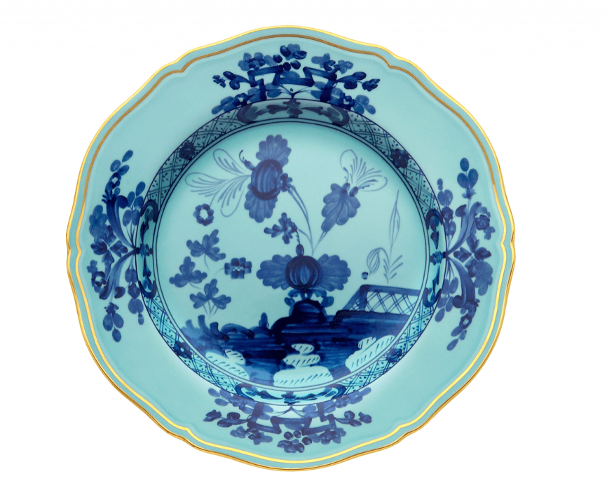 Ginori 1735 Oriente Italiano Dessert/Salad Plate with Gold Trim - Iris (Aqua)