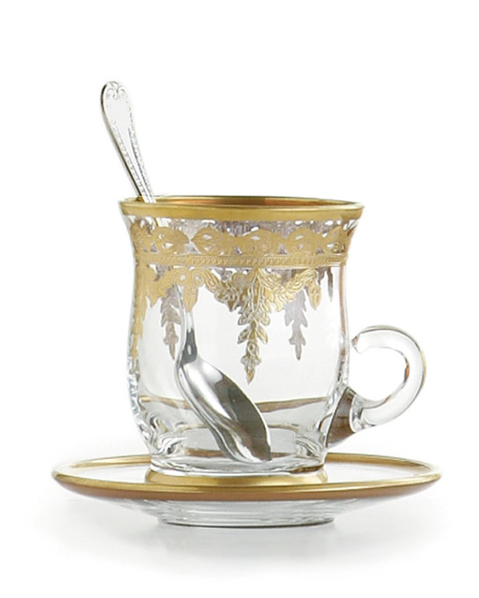 Arte Italica Vetro Gold Cup & Saucer, with Spoon