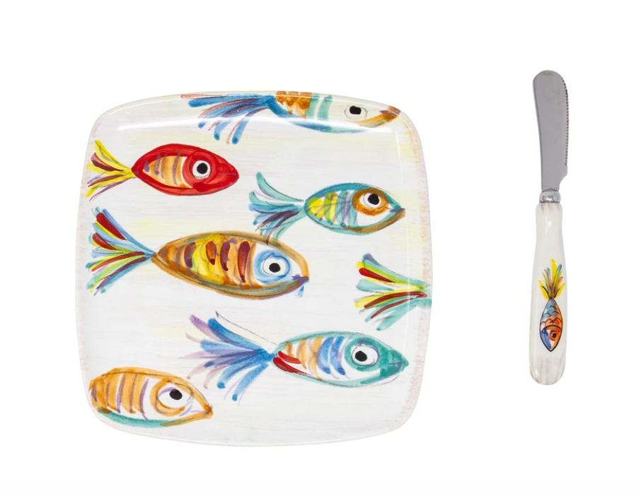 Vietri Pesci Colorati Square Plate with Spreader