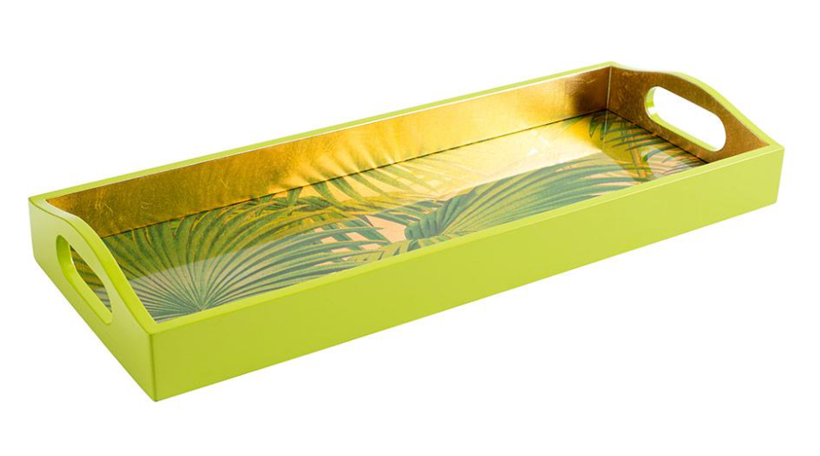 Caspari Tray: Palm Fronds Lacquer Bar Tray in Gold - 1 Each