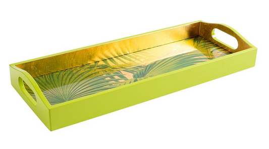 Caspari Tray: Palm Fronds Lacquer Bar Tray in Gold - 1 Each