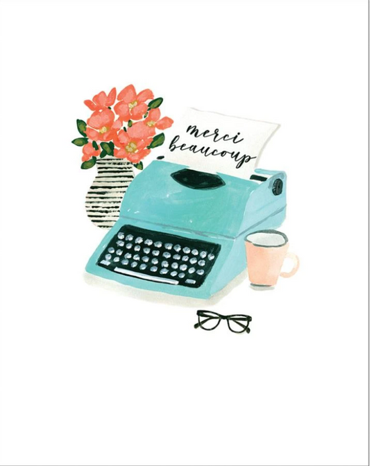 Caspari Typewriter Merci Thank You Notes - Set of 10