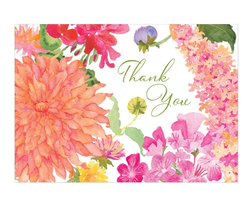 Caspari Note Cards: Summer Blooms Thank You Notes - 6 Note Cards & 6 Envelopes