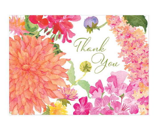 Caspari Note Cards: Summer Blooms Thank You Notes - 6 Note Cards & 6 Envelopes