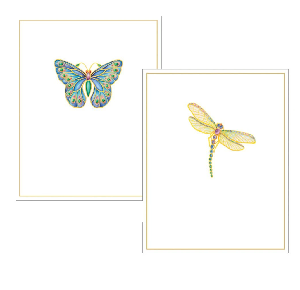 Caspari Note Cards: Jeweled Insects Foil Embossed Assorted - Set of 10