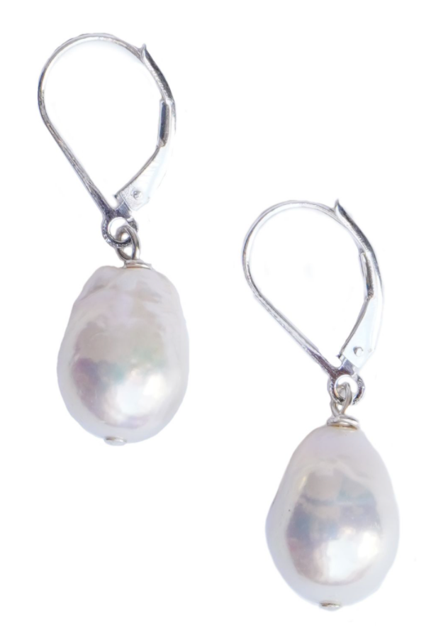 Small White Baroque Pearl Earrings on Silver Earwire