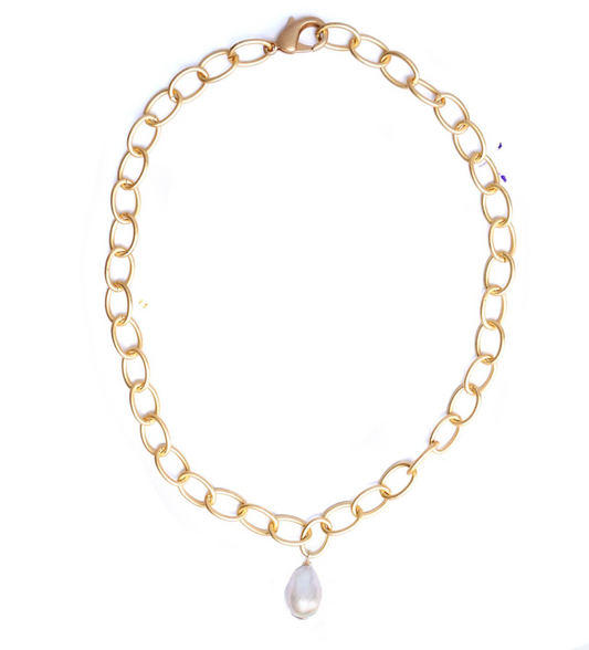 Shiny Gold Plated Chain with White Baroque Pearl