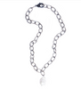 Shiny Gunmetal Chain with White Baroque Pearl,