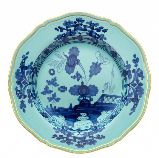 Ginori 1735 Oriente Italiano Dinner Plate with Gold Trim - Iris (Aqua)