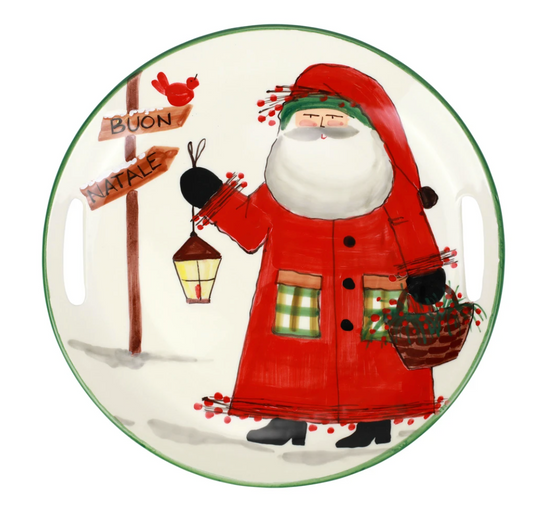 Vietri Old St. Nick Handled Round Tray w/Lantern