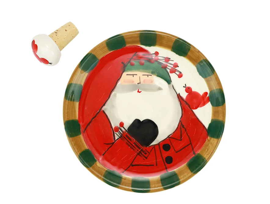 Vietri Old St. Nick Canape Plate w/Cork Stopper