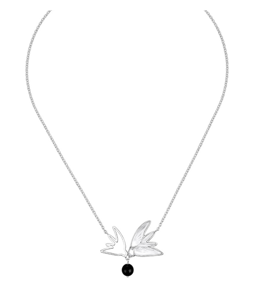 Lalique Necklace - Hirondelles - Clear/Silver