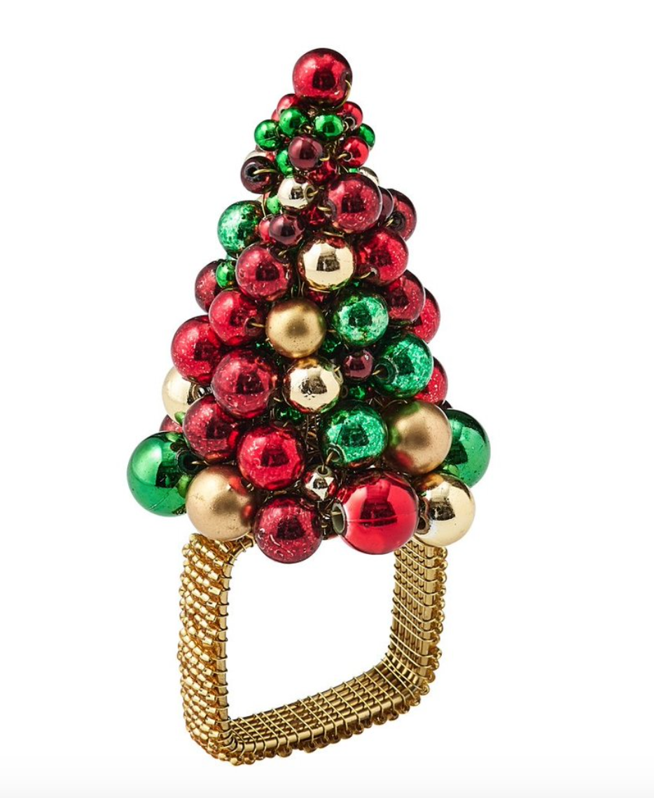 Kim Seybert Napkin Rings: Xmas Baubles in Red & Green & Gold, Set of 4