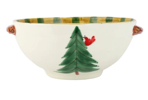 Vietri Old St. Nick Handled Bowl w/Bird Watcher