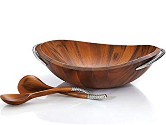 Nambe Braid Salad Large Bowl with Servers