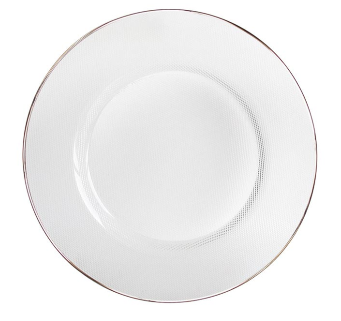 Coast 2 Coast Collection Clear Glass Charger with Platinum Rim