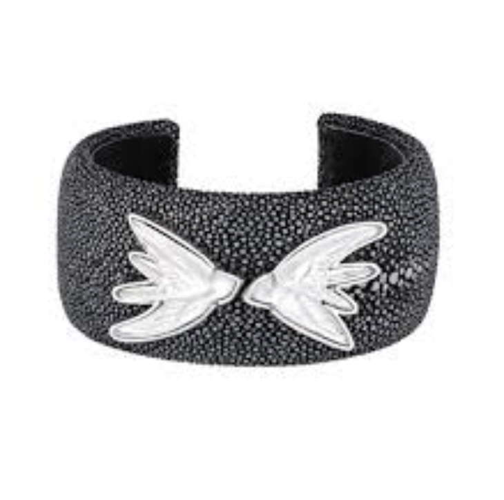 Lalique Bracelet - Hirondelles Stingray Bangle - Clear/Black