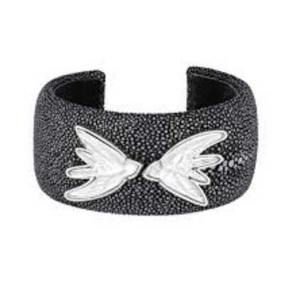 Lalique Bracelet - Hirondelles Stingray Bangle - Clear/Black