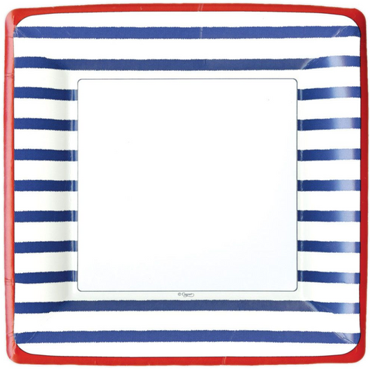 Caspari Salad/Dessert Plates: Bretagne - Square - Blue