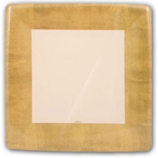 Caspari Dinner Plates: Gold Leaf - Square - Ivory