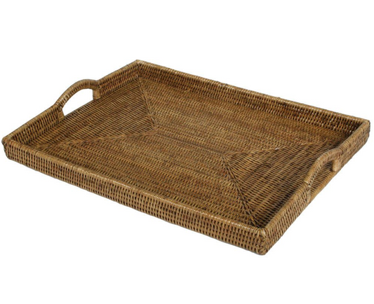 Caspari Tray: Rectangular Tray- Rattan - Dark Natural