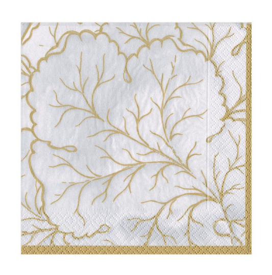 Caspari Cocktail Napkins: Gilded Majolica - Ivory