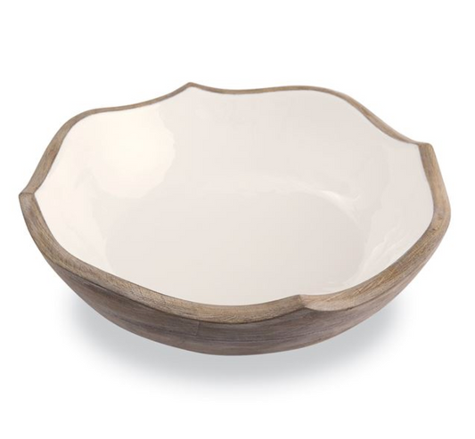 Quatrefoil Wood and Enamel Salad Bowl Ivory