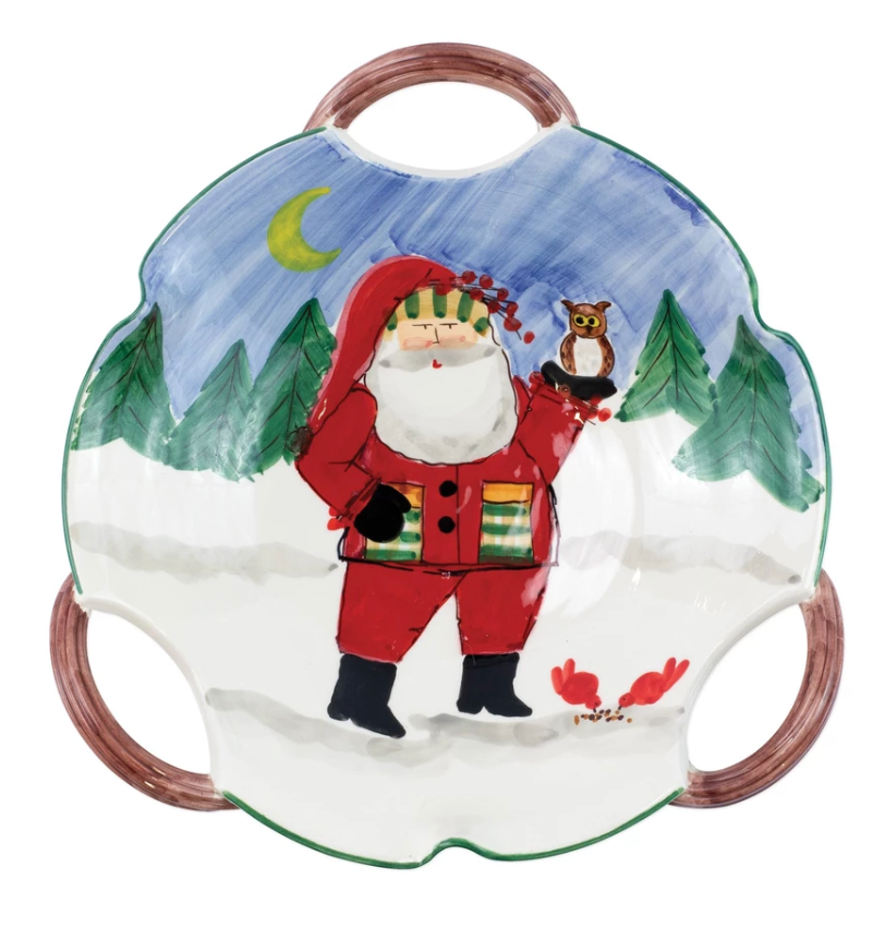 Vietri Old St. Nick Handled Scallop Bowl - w/Owl