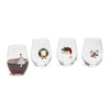 Two's Company Holiday Stemless Wine Glass Cheer Assorted Set of 4