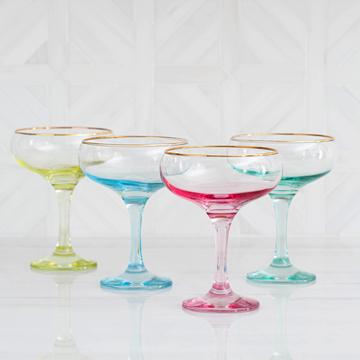 Vietri Rainbow Assorted Champagne Coupes - Set of 4