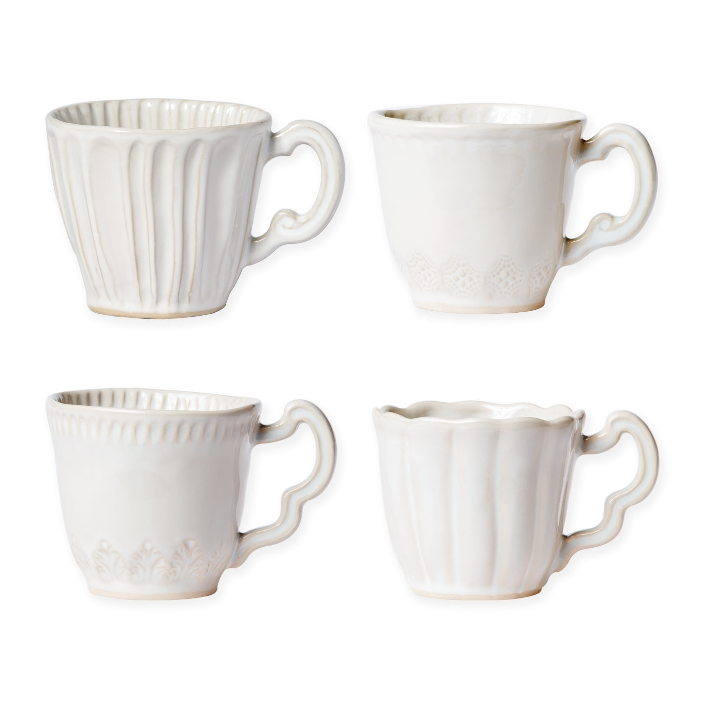 Vietri Incanto Stone Assorted Cups - White, Set of 4