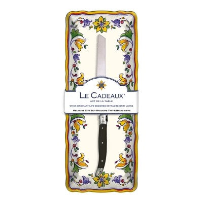 Le Cadeaux Capri Melamine Baguette Tray and Black Laguiole Bread Knife