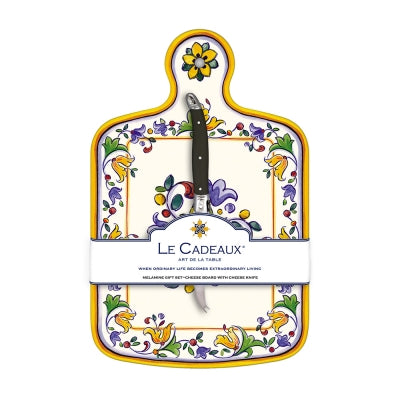 Le Cadeaux Capri Melamine Cheeseboard and Black Laguiole Bread Knife