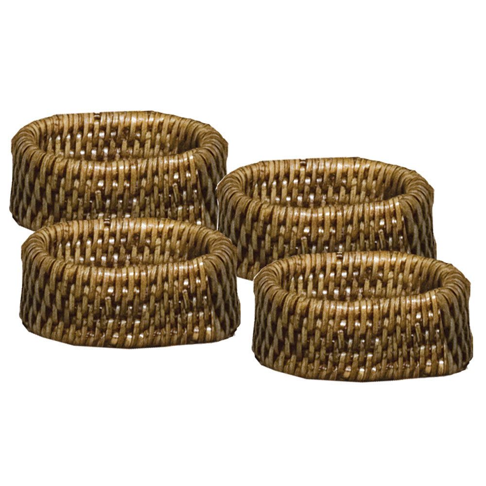Caspari Napkin Rings: Rattan - Dark Natural, Set of 4