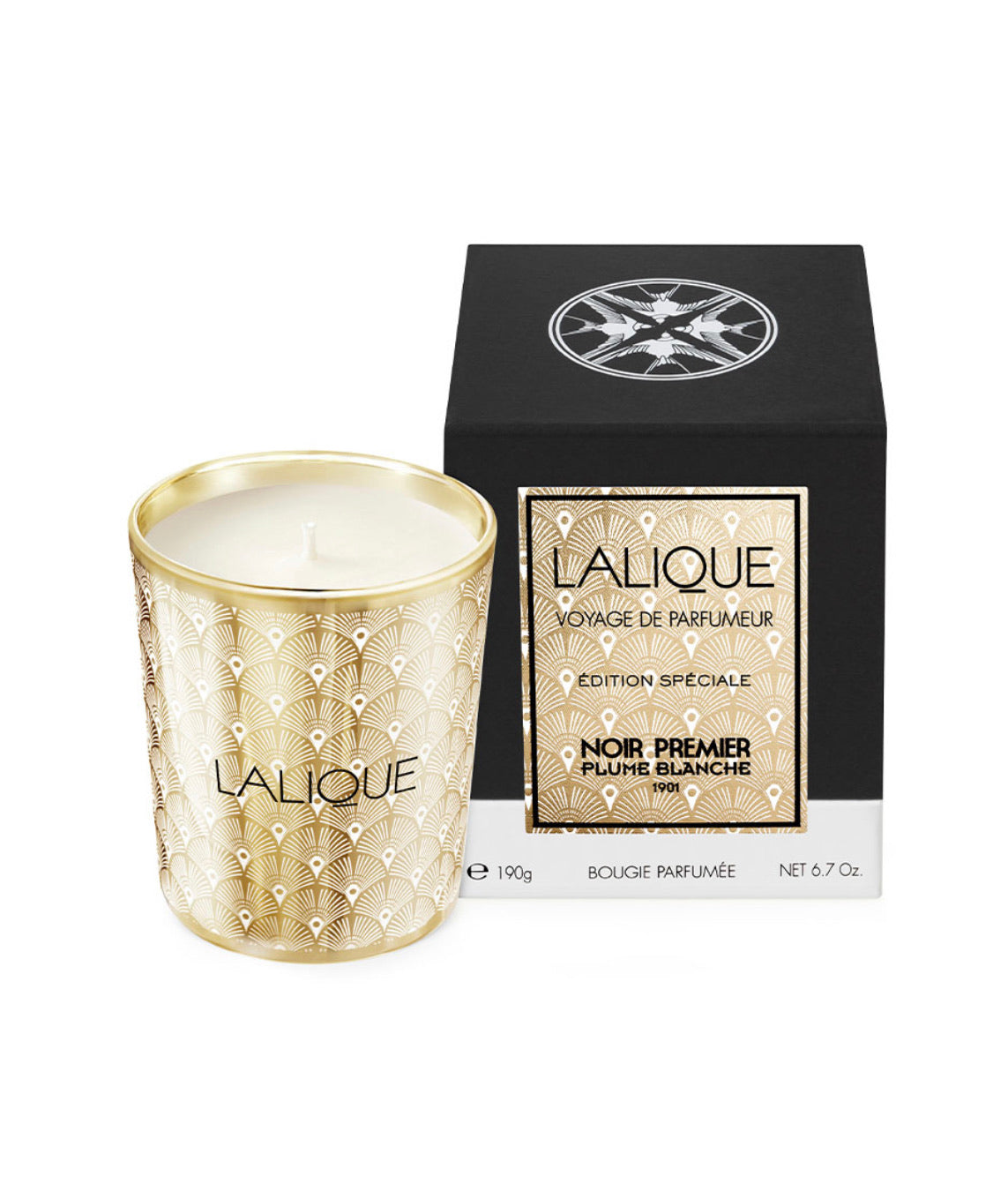 Lalique Scented Candle - Noir Premier, Plume Blanche 1901