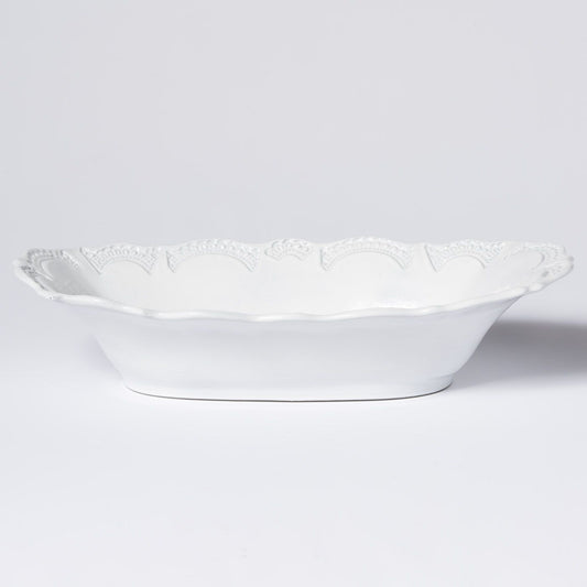 Vietri Incanto Stone Lace Large Au Gratin - White
