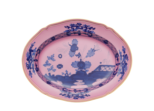 Ginori 1735 Oriente Italiano Oval Platter 15" with Gold Trim - Azalea
