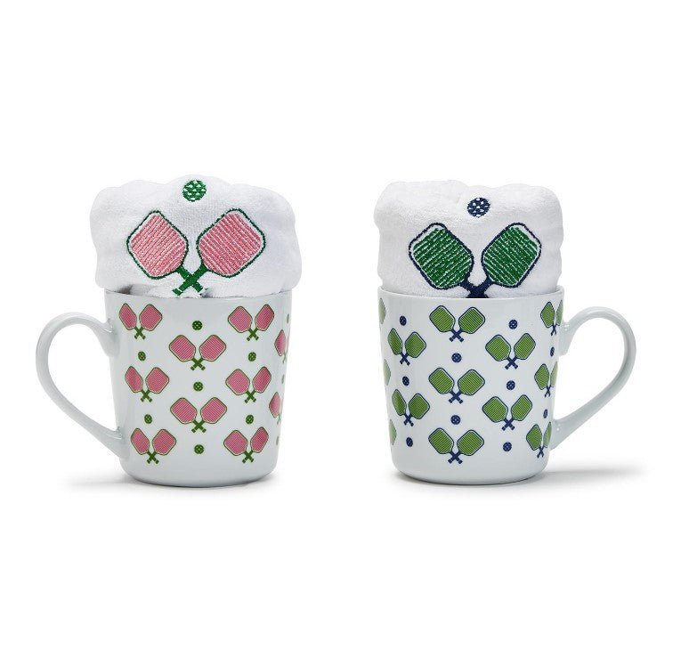 Two's Company Pickleball Mugs and Towel Set, Assrted 2 colors