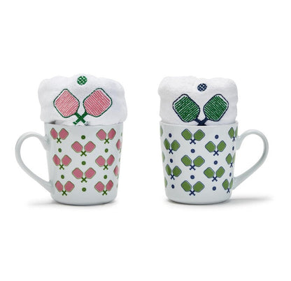 Two's Company Pickleball Mugs and Towel Set, Assrted 2 colors
