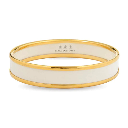 Halcyon Days Bangle - Enamel - Cream & Gold  - Medium